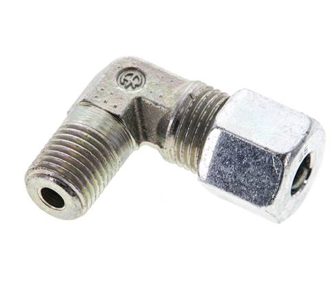 1/4'' NPT Außengewinde x 8S Verzinktes Stahlwinkelstück 90 Grad Schneidring 630 Bar DIN 2353