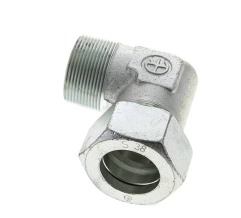 1 1/2'' NPT Außengewinde x 38S Verzinkter Stahl 90 Grad Winkel Schneidring 315 Bar DIN 2353