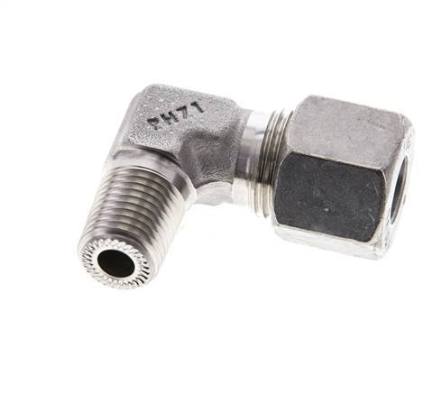 1/4'' NPT Außengewinde x 10S Edelstahl 90 Grad Ellenbogen Schneidring 630 Bar DIN 2353