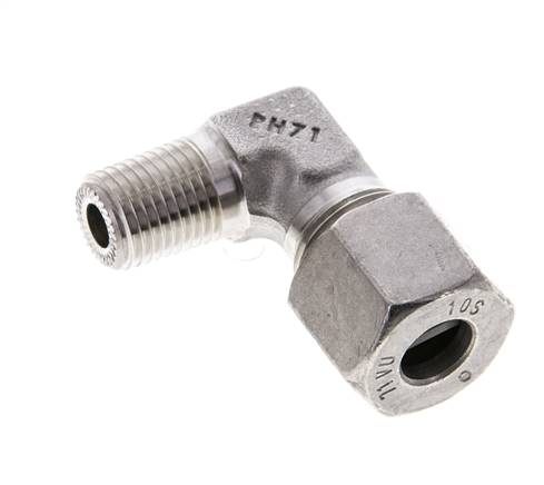 1/4'' NPT Außengewinde x 10S Edelstahl 90 Grad Ellenbogen Schneidring 630 Bar DIN 2353