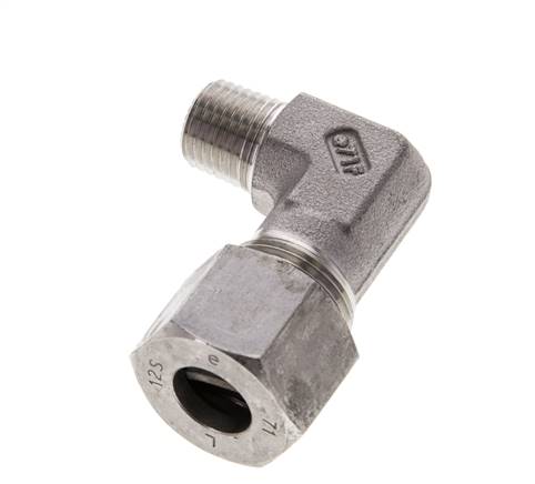1/4'' NPT Außengewinde x 12S Edelstahl 90 Grad Winkel Schneidring 630 Bar DIN 2353