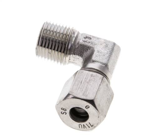 3/8'' NPT Außengewinde x 8S Edelstahl 90 Grad Winkel Schneidring 630 Bar DIN 2353