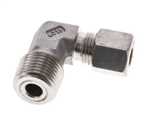1/2'' NPT-Außengewinde x 8S Edelstahl 90-Grad-Kompressionsverschraubung 630 bar DIN 2353