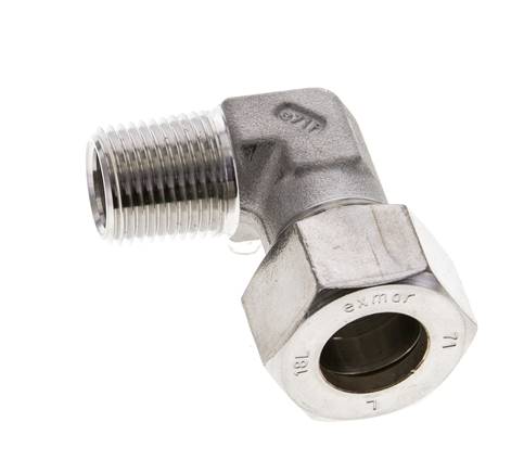 1/2'' NPT-Außengewinde x 18L Edelstahl 90-Grad-Kompressionsverschraubung 315 Bar DIN 2353