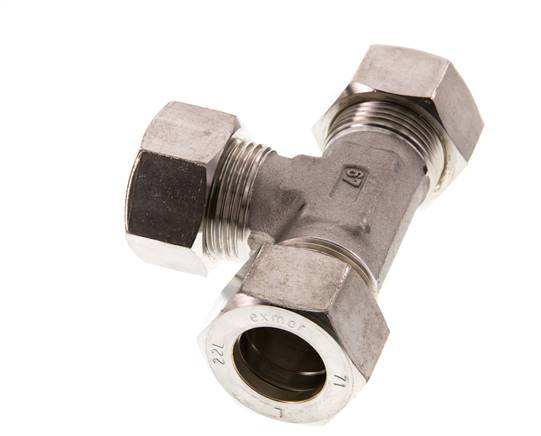 22L Edelstahl T-Kompressionsverschraubung 160 Bar DIN 2353