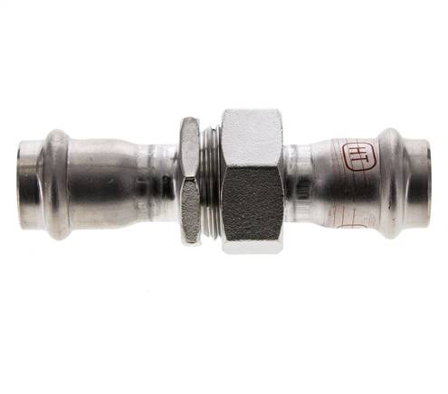 Pressverschraubung - 22 mm Innengewinde - Flachdichtung aus Edelstahl