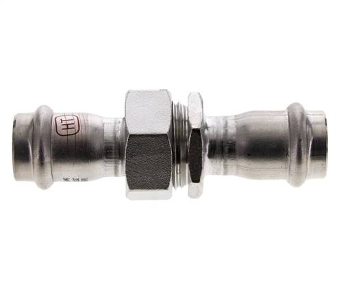Pressverschraubung - 22 mm Innengewinde - Flachdichtung aus Edelstahl