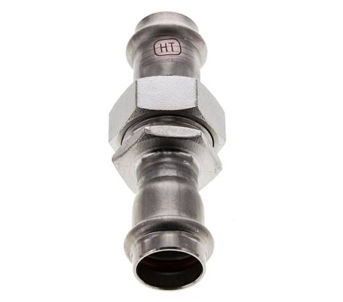 Pressverschraubung - 22 mm Innengewinde - Flachdichtung aus Edelstahl