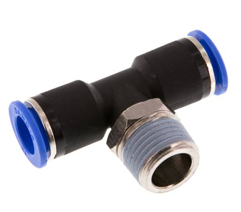 12mm x R1/2'' Inline-T-Stück Steckverschraubung mit Außengewinde Messing/PA 66 NBR drehbar