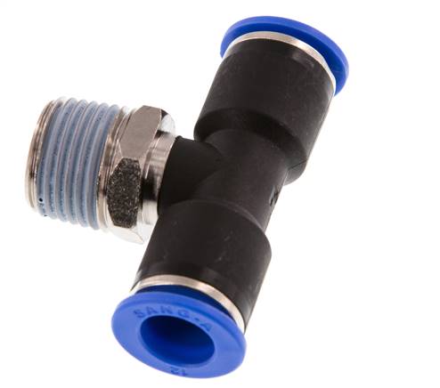 12mm x R1/2'' Inline-T-Stück Steckverschraubung mit Außengewinde Messing/PA 66 NBR drehbar