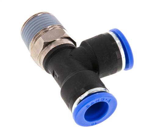 10mm x R3/8'' rechtwinkliges T-Stück Steckverschraubung mit Außengewinde Messing/PA 66 NBR drehbar