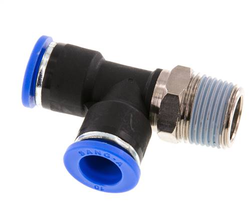10mm x R3/8'' rechtwinkliges T-Stück Steckverschraubung mit Außengewinde Messing/PA 66 NBR drehbar