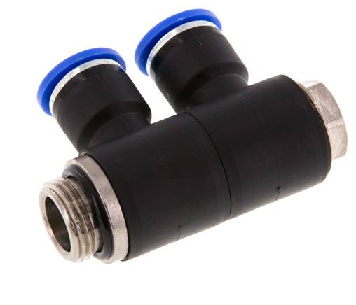 10mm x G3/8'' 2-Wege-Verteiler-Steckverschraubung mit Außengewinde Messing/PA 66 NBR drehbar