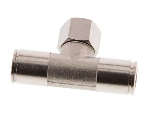 10mm x G1/4'' Inline T-Stück Steckverschraubung mit Innengewinde Messing NBR drehbar