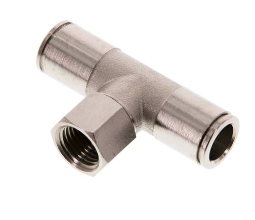 10mm x G1/4'' Inline T-Stück Steckverschraubung mit Innengewinde Messing NBR drehbar