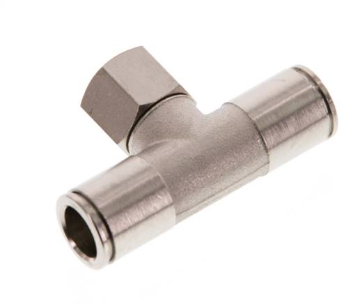 10mm x G1/4'' Inline T-Stück Steckverschraubung mit Innengewinde Messing NBR drehbar