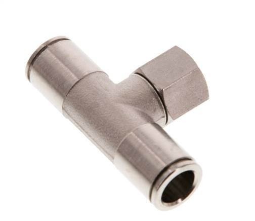 10mm x G1/4'' Inline T-Stück Steckverschraubung mit Innengewinde Messing NBR drehbar