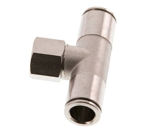 10mm x G1/4'' Inline T-Stück Steckverschraubung mit Innengewinde Messing NBR drehbar