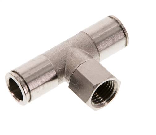 10mm x G1/4'' Inline T-Stück Steckverschraubung mit Innengewinde Messing NBR drehbar
