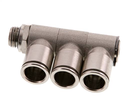 12mm x G1/4'' 3-Wege-Verteiler Steckverschraubung mit Außengewinde Messing NBR drehbar
