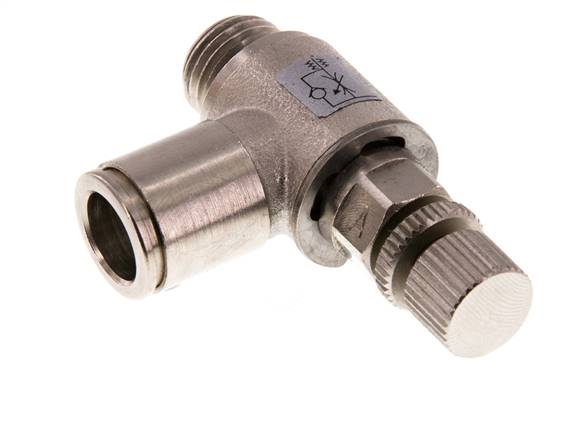 Durchflussregelventil Meter-In-Winkelstück 10 mm - G1/4'' Rändelschraube aus Messing