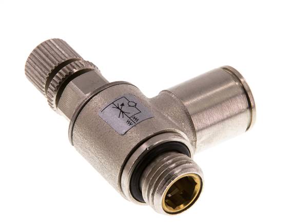 Durchflussregelventil Meter-In-Winkelstück 10 mm - G1/4'' Rändelschraube aus Messing