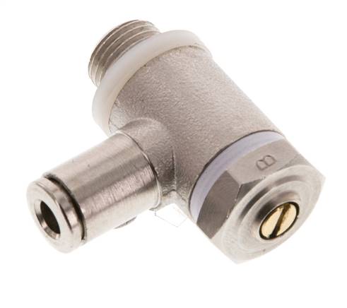 Durchflussregelventil Abgangswinkel 4 mm - G1/8'' Messing Schlitzschraube Banjo