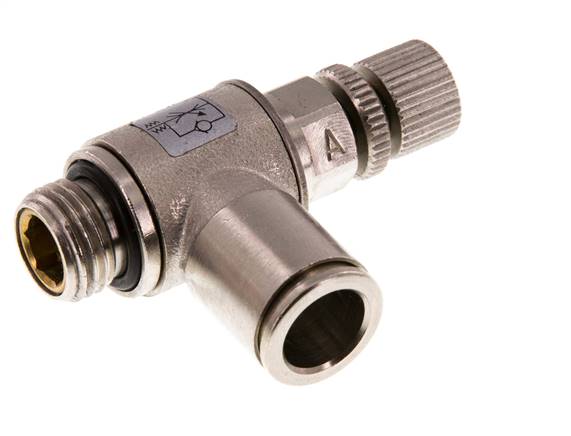 Durchflussregelventil Meter-In-Winkelstück 10 mm - G1/4'' Rändelschraube aus Messing