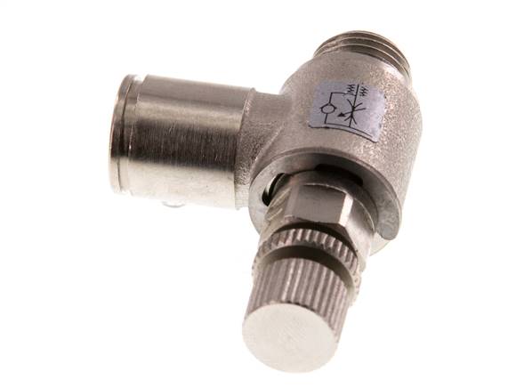 Durchflussregelventil Meter-In-Winkelstück 10 mm - G1/4'' Rändelschraube aus Messing