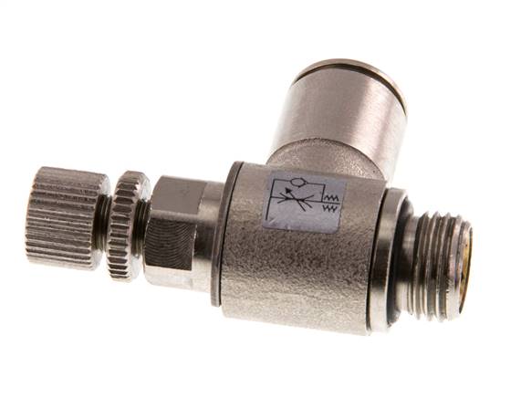 Durchflussregelventil Meter-In-Winkelstück 10 mm - G1/4'' Rändelschraube aus Messing