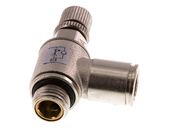 Durchflussregelventil Meter-In-Winkelstück 10 mm - G1/4'' Rändelschraube aus Messing