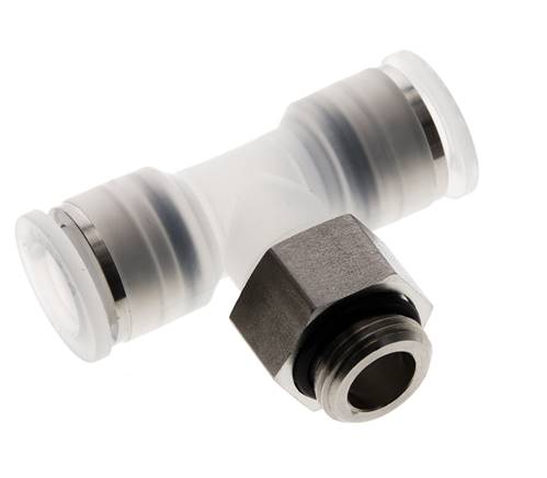 12mm x G3/8'' Inline T-Stück Steckverschraubung mit Außengewinde PA/Edelstahl EPDM FDA drehbar
