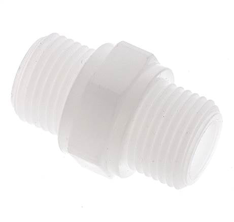 Doppelnippel G1/2'' Polypropylen (pp) 10bar (140,5psi) FDA 27mm Sechskant