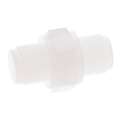 Doppelnippel G1/8'' PVDF 10bar (140,5psi) FDA 14mm Sechskant