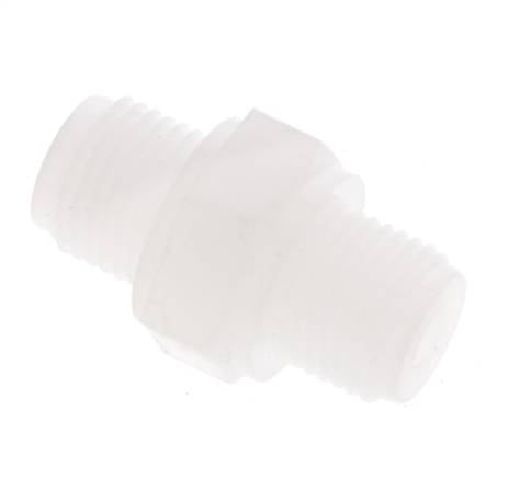 Doppelnippel G1/8'' PVDF 10bar (140,5psi) FDA 14mm Sechskant