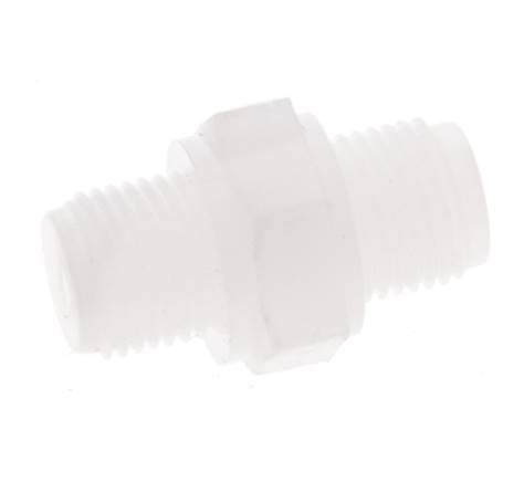 Doppelnippel G1/8'' PVDF 10bar (140,5psi) FDA 14mm Sechskant