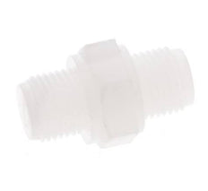 Doppelnippel G1/8'' PVDF 10bar (140,5psi) FDA 14mm Sechskant