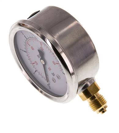 0..6 Bar (0..87 psi) Glyzerin-Manometer Unten Edelstahl/Messing 63 mm Klasse 1.6