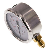 0..6 Bar (0..87 psi) Glyzerin-Manometer Unten Edelstahl/Messing 63 mm Klasse 1.6