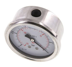 -1..0 Bar (-15..0 psi) Glyzerin-Manometer Rückseite Edelstahl/Messing 63 mm Klasse 1.6
