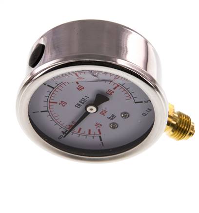 -1..5 Bar (-15..73 psi) Glyzerin-Manometer Unten Edelstahl/Messing 63 mm Klasse 1.6