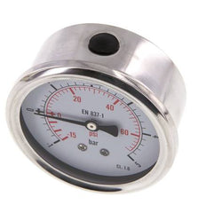 -1..5 Bar (-15..73 psi) Glyzerin-Manometer Rückseite Edelstahl/Messing 63 mm Klasse 1.6