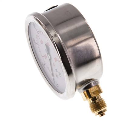 0..600 Bar (0..8702 psi) Glyzerin-Manometer Unten Edelstahl/Messing 63 mm Klasse 1.6