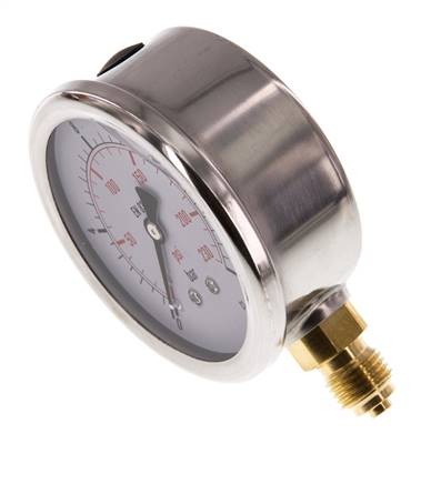 0..16 Bar (0..232 psi) Glyzerin-Manometer Unten Edelstahl/Messing 63 mm Klasse 1.6
