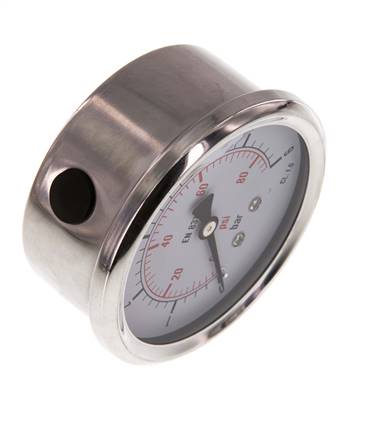 0..6 Bar (0..87 psi) Glyzerin-Manometer Unten Edelstahl/Messing 63 mm Klasse 1.6