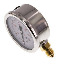 0..16 Bar (0..232 psi) Glyzerin-Manometer Unten Edelstahl/Messing 63 mm Klasse 1.6