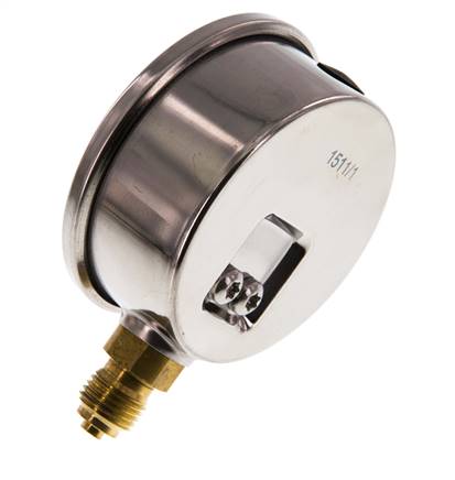 0..1 Bar (0..15 psi) Glyzerin-Manometer Unten Edelstahl/Messing 63 mm Klasse 1.6