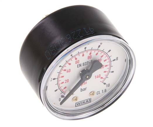 0..10 Bar (0..145 psi) Druck Manometer hinten Stahl / Messing 50 mm Klasse 1.6