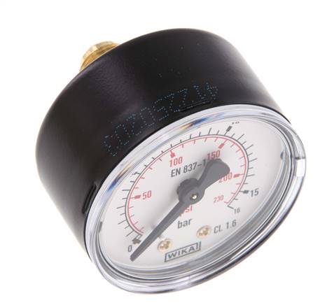 0..16 Bar (0..232 psi) Druck Manometer hinten Stahl / Messing 50 mm Klasse 1.6