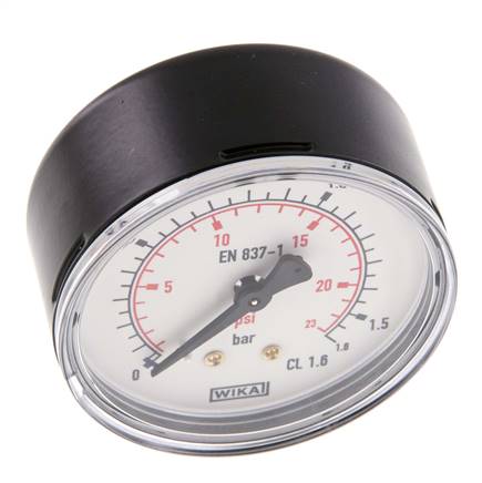 0..1.6 Bar (0..23 psi) Druck Manometer hinten Stahl / Messing 63 mm Klasse 1.6
